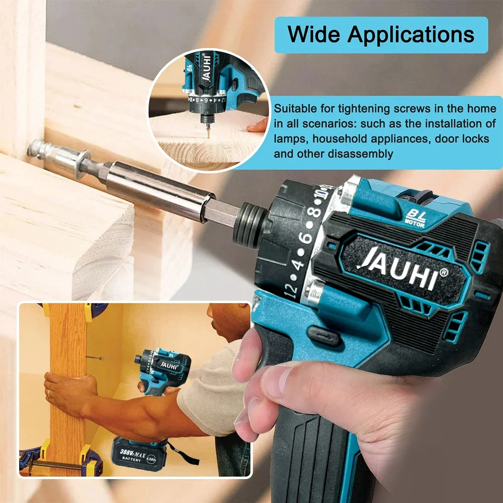 JAUHI 20+1 Torque Brushless Electric Screwdriver Cordless Drill Rechargeable Mini Power Driver Tools For 18V Makita Battery