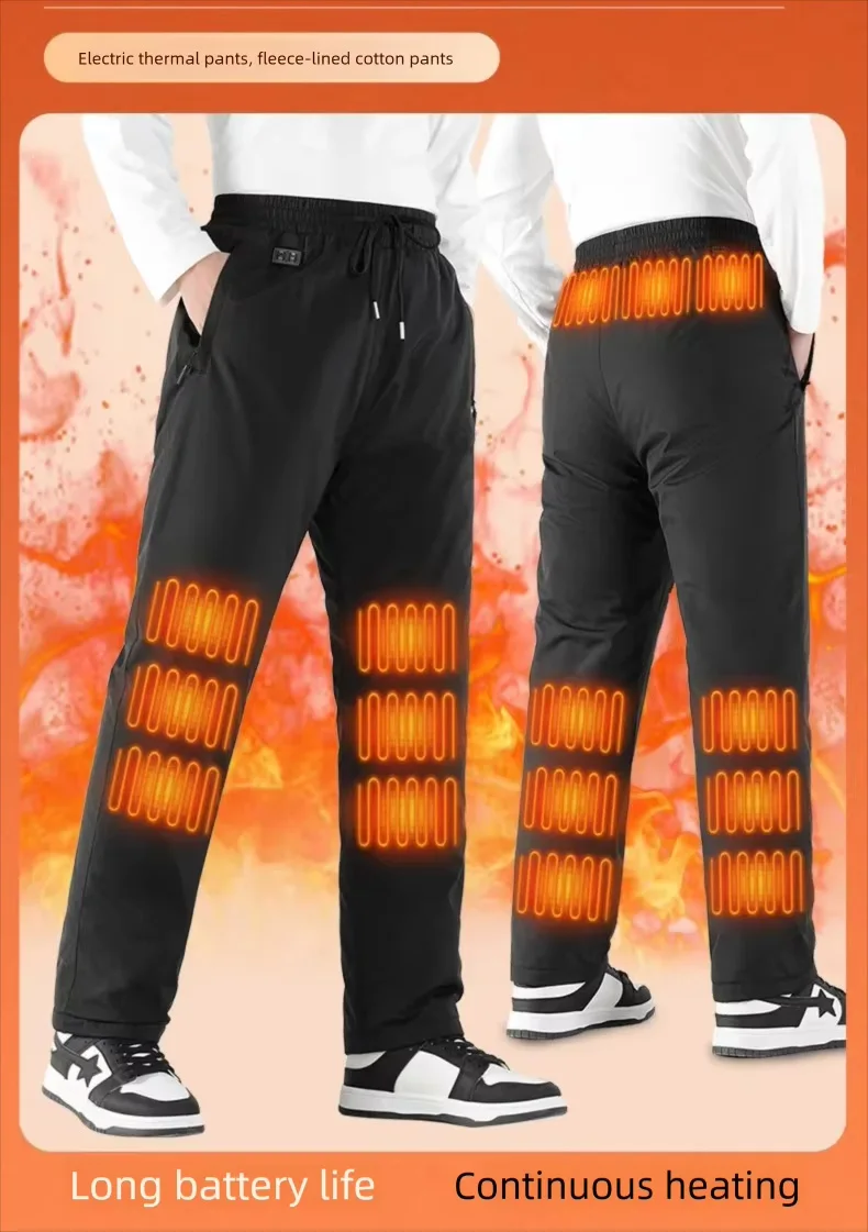 

Мужские зимние утепленные брюки с 15 зонами интеллектуального подогрева, из овчины, для активного отдыха, флисовые, термостойкие, ветрозащитные