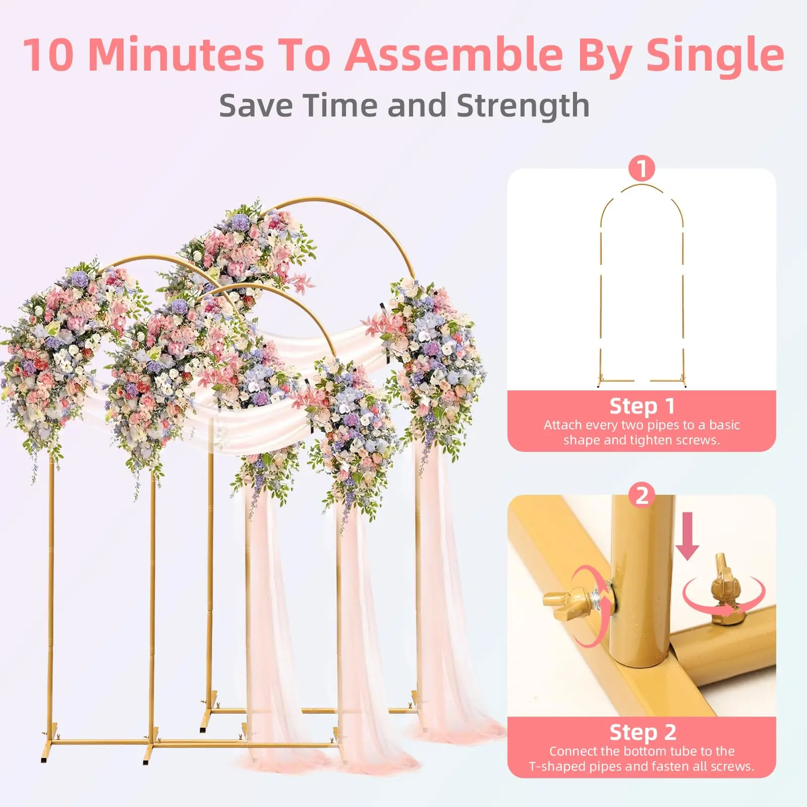 Juego de 1 pieza de soportes de arco de metal dorado para decoraciones de bodas y fiestas de cumpleaños (7,2 pies, 6,6 pies, 6 p