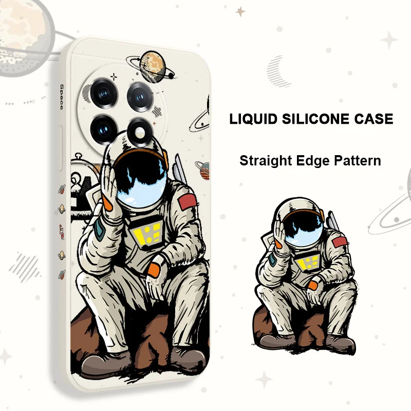 ディストレスト宇宙飛行士電話ケース Oneplus 13 13R 12 12R 11 11R 10 10R 10T 9R 9RT 9 8T 8 7 7T プロ 5 グラム液体シリコーンカバー