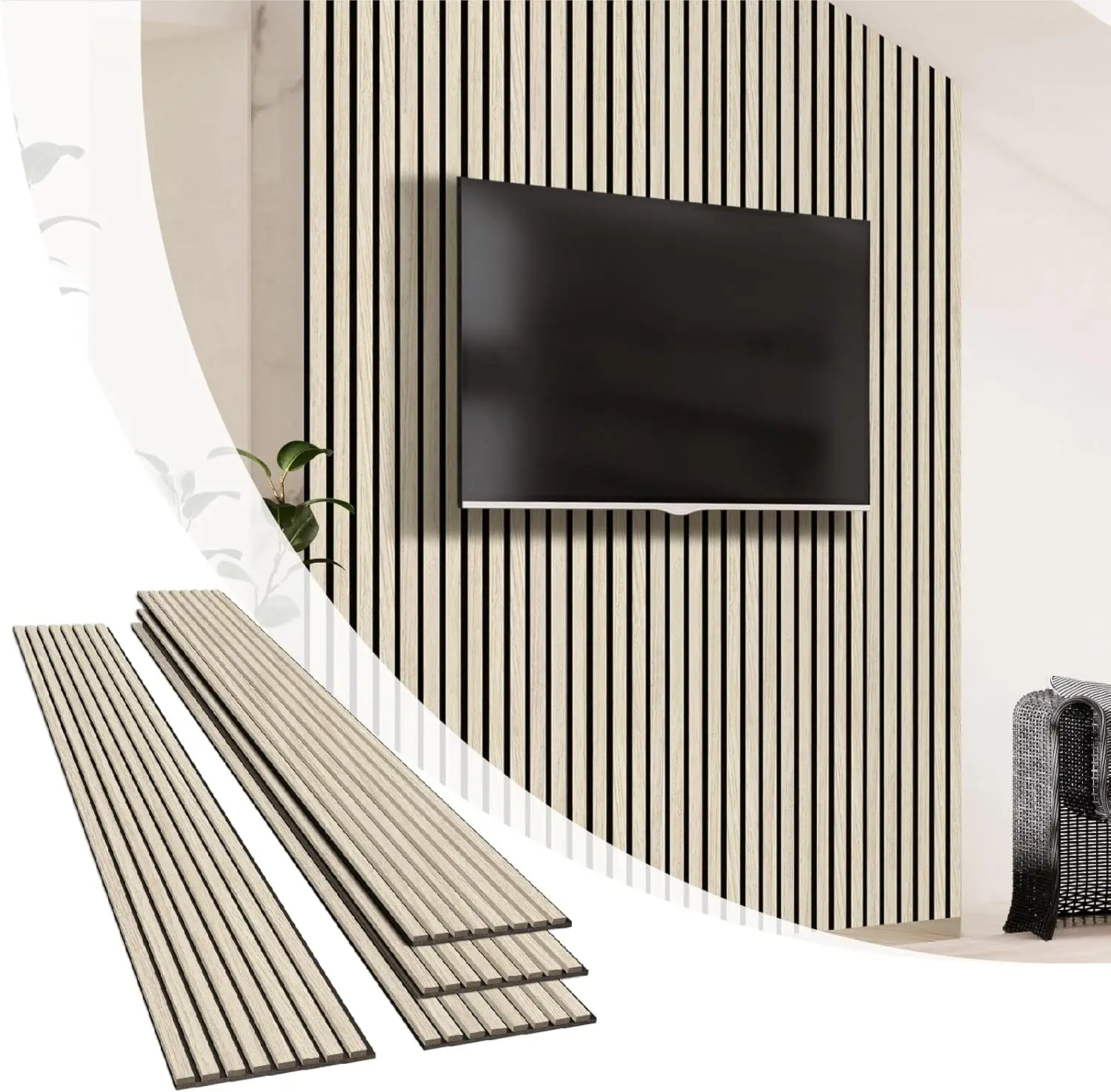 4-Pack Wood Acoustic Wall Panels, 94.5x12.6 Inch Each, Light Oak Finish for Home Decor and Sound Control