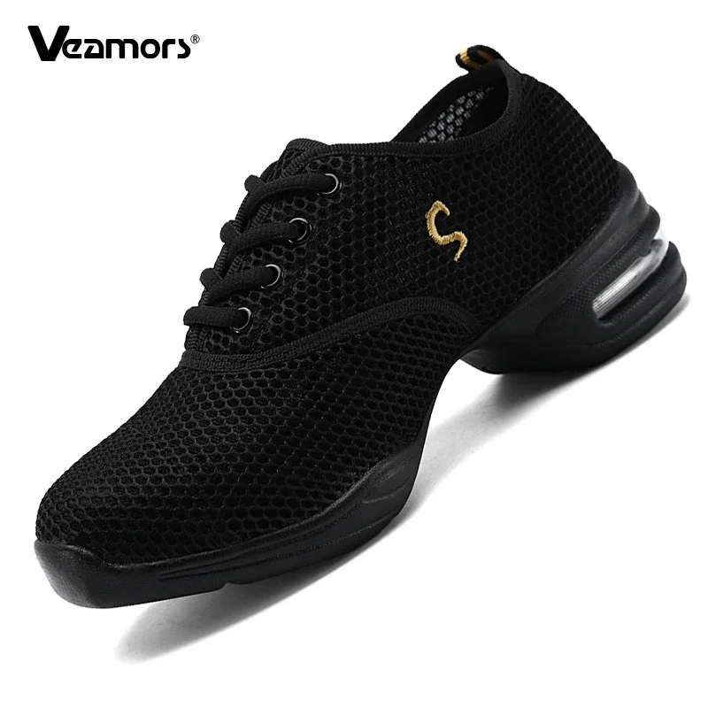 

Дышащая женская обувь для джазовых латинских танцев, удобная сетчатая обувь для бальных танцев, квадратная танцевальная обувь, эластичная легкая повседневная спортивная обувь