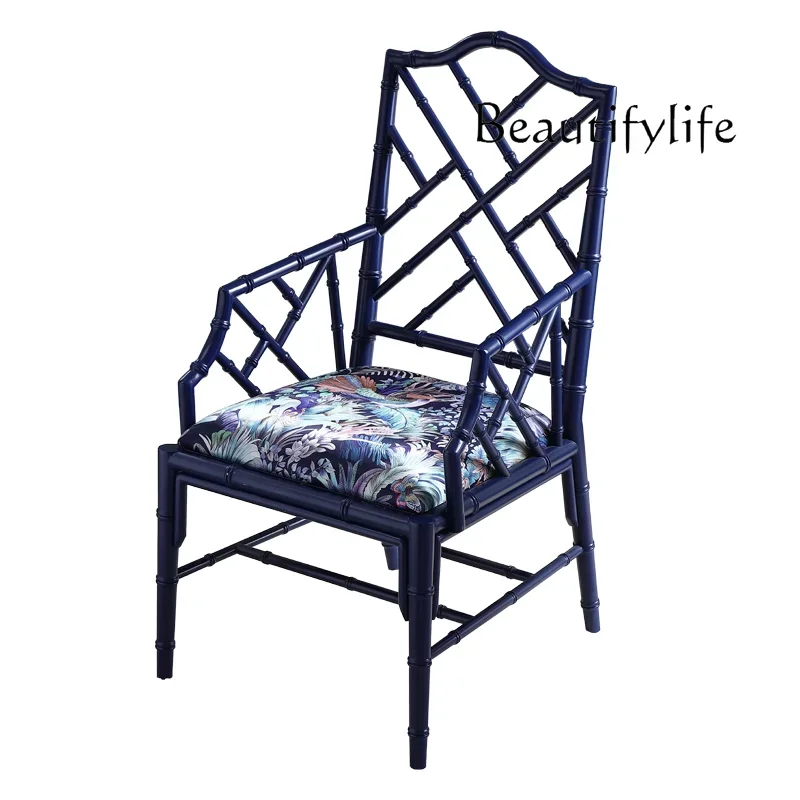 X35 Medieval French Bamboo Study Classical Leisure Chair Tea House Hollow Old Dining Chair High-end