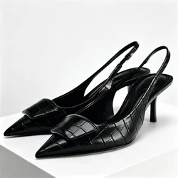 Sexy Pointed Toe High Heels Women 2025 New Summer Square Button Slingback Shoes Hollow Elegant Office Sandals Mules Pumps Women