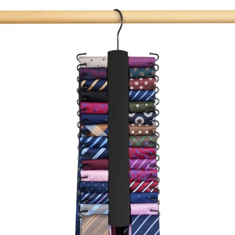 

Upgraded Tie Rack Hanger for Closet with 30 Metal Hooks, Space Saving Necktie Organizer for Men, Sturdy Wooden Large Capacity T