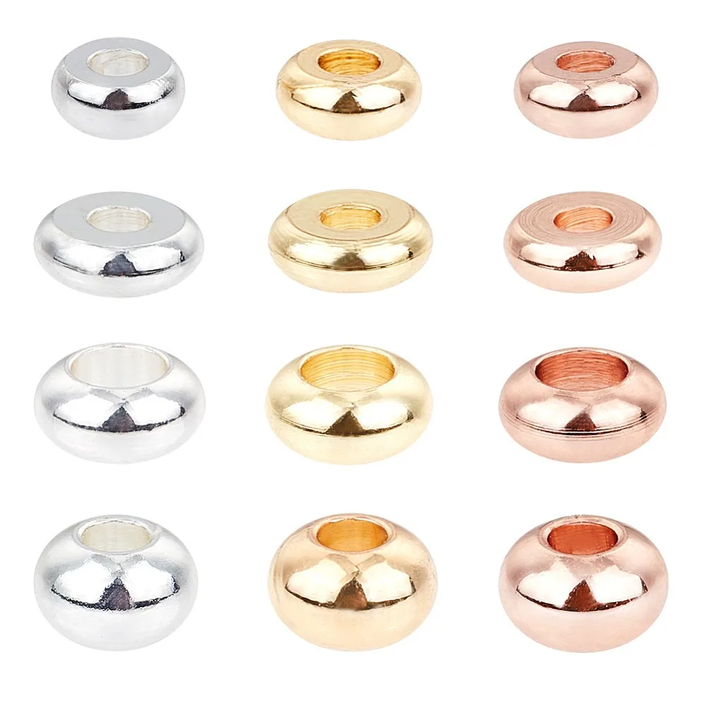 120pcs 4 Sizes Flat Round Spacer Beads Brass Rondelle Beads Jewelry Metal Spacers for Bracelet Necklace Jewelry Making (3Colors)
