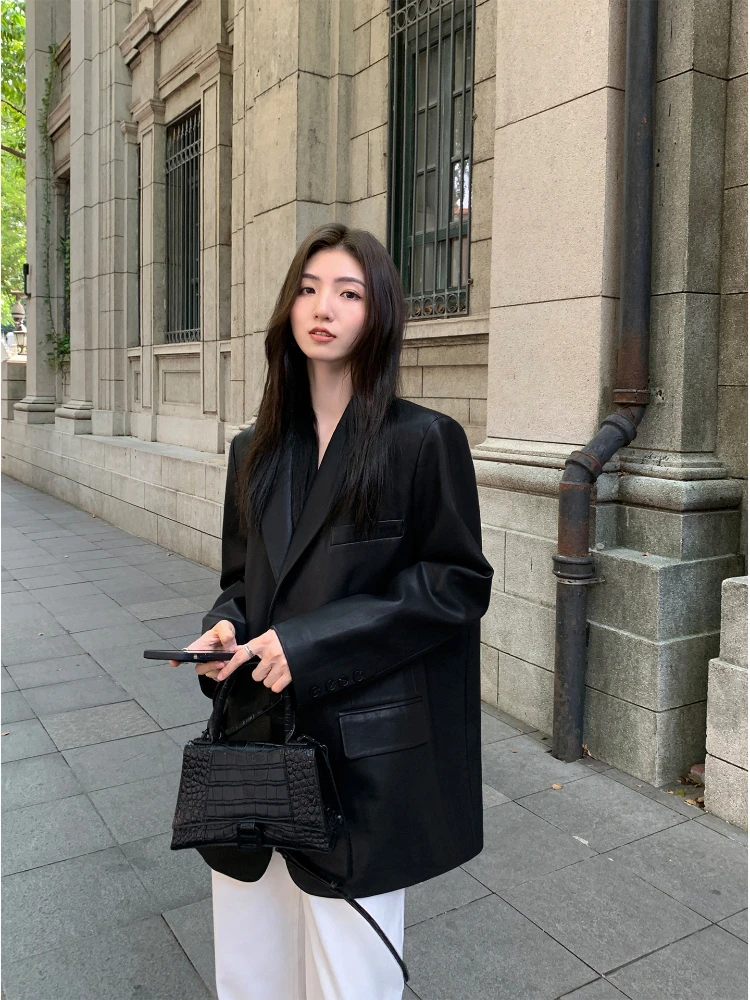 

Модный элегантный новый офисный пиджак с лацканами, однобортный деловой пиджак с длинными рукавами, приталенный весенний пиджак с клапанами и карманами