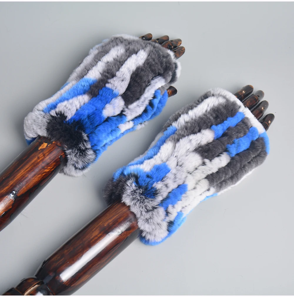 Lady Winter 100% Natural Real Rex Rabbit Fur Glove Women Soft Rex Rabbit Fur Glove Foashion Warm Knitted Genuine Fur Gloves