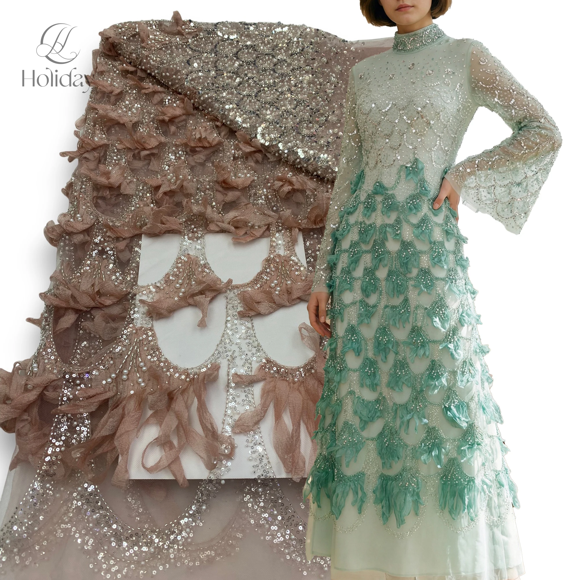 

Новая ткань для свадебных платьев 2026 года: объемная ленточная вышивка, кружево с узором «рыбья чешуя», вышивка бисером и стеклярусом