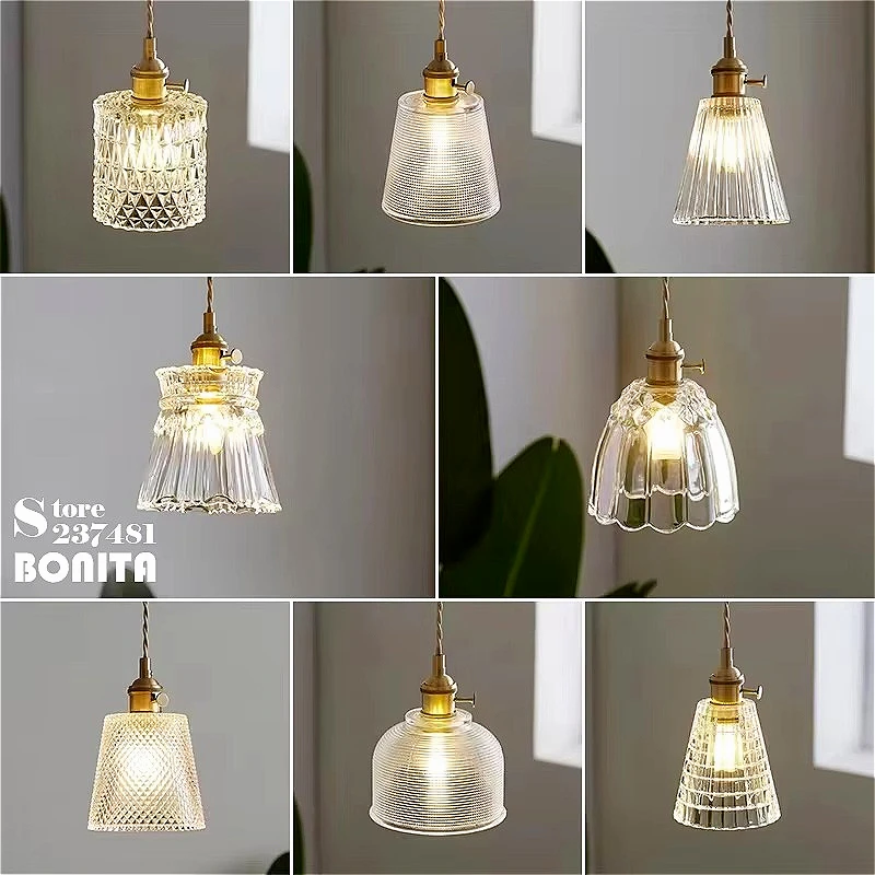 French Vintage Relief Glass Ceiling Chandellier Coffee Shop Cloakroom Bedside Dinning Room Lighting Brass Switch Pendant Lamp