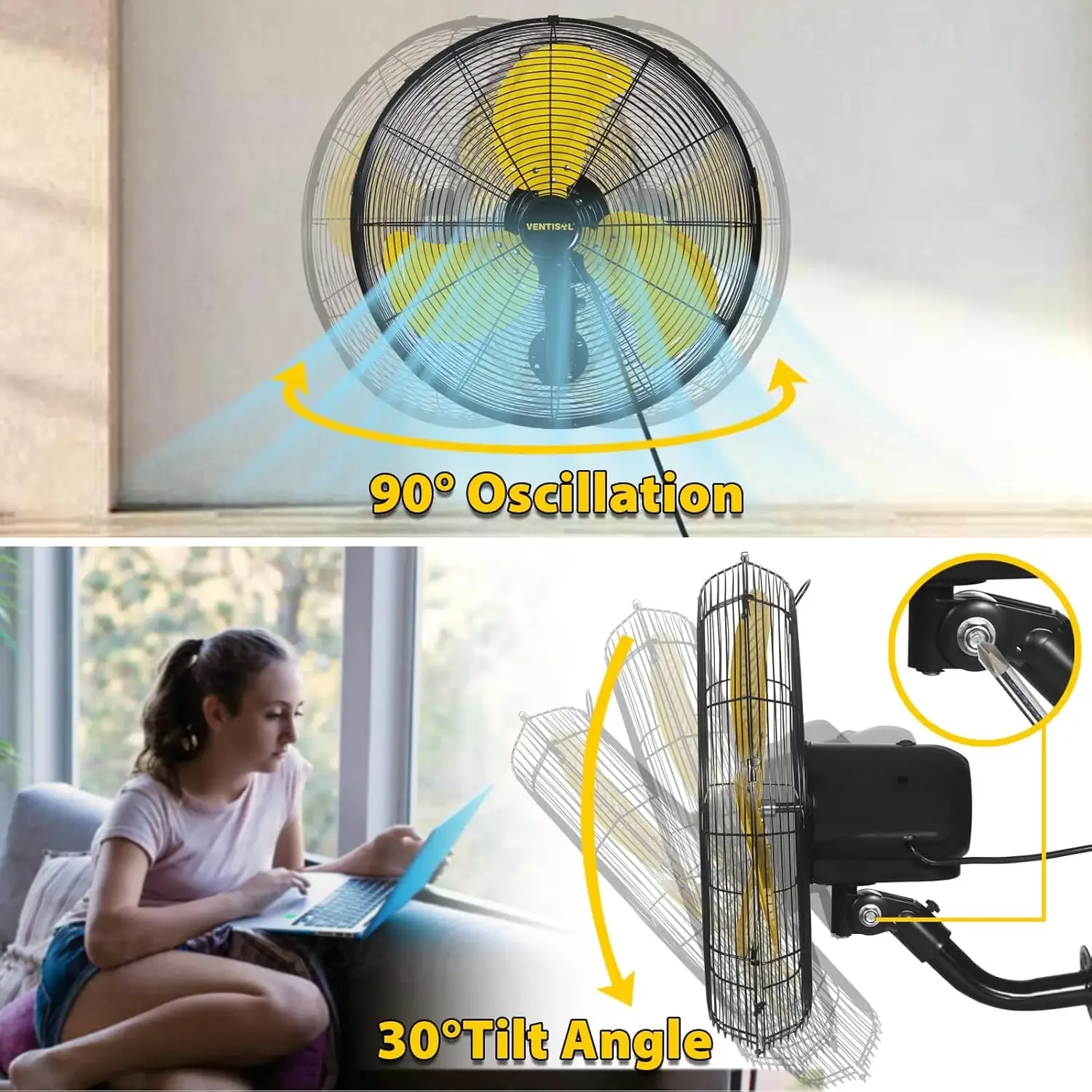 20 Inch High Velocity Oscillation Wall Mounted Fan for Porch, Greenhouse,Workshop,Home, Patio,-3 Speed Wall Fan Oscillating-4,95