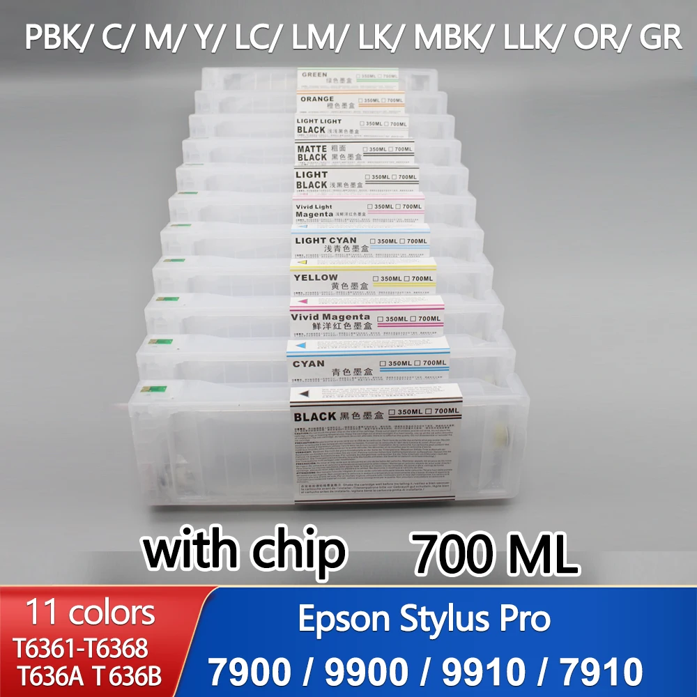 11 colors 700ml T6361-T6369 T636A T636B Refillable Ink Cartridges With Chips For Epson  Stylus Pro 7900 9900 9910 7910