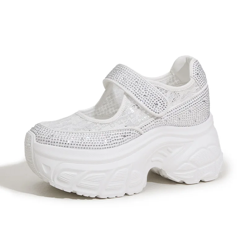 

Бестселлер, женские туфли Мэри Джейн на высоком каблуке 9 см, летние кружевные туфли на мелком каблуке 2025 года, женские спортивные сандалии нового дизайна со стразами