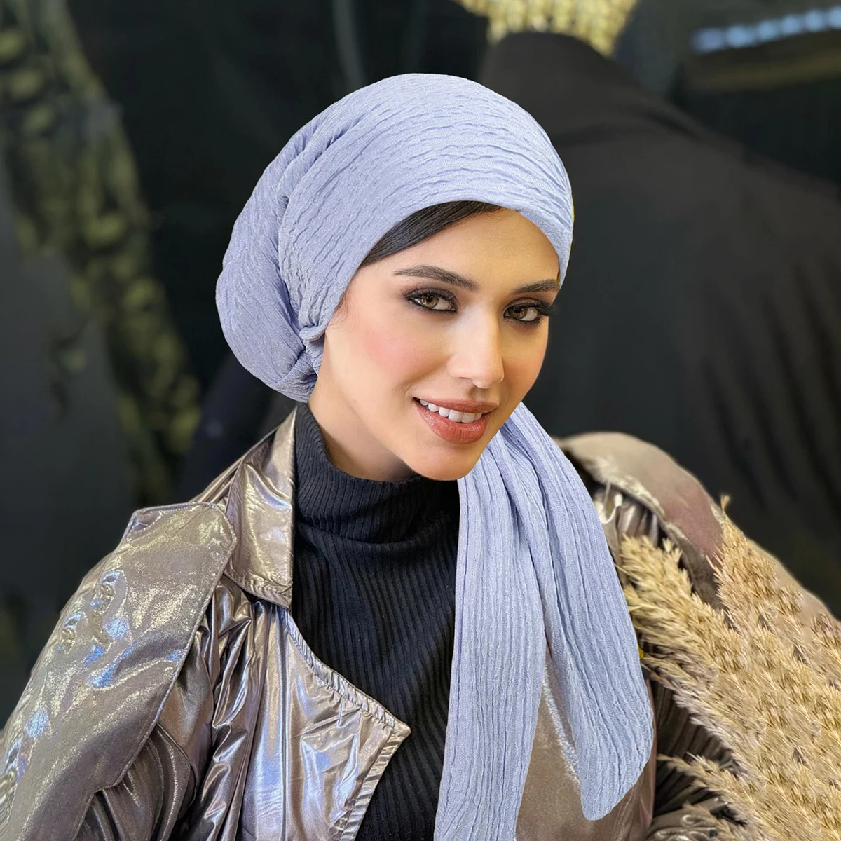 قبعات حجاب عمامة بلون سادة، أشرطة رأس طويلة الذيل، قبعات إسلامية ناعمة قابلة للتمدد، قبعة كيميائية قابلة للتنفس للنساء والفتيات