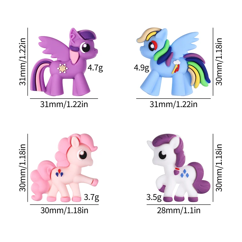 5 ชิ้นซิลิโคน little pony ลูกปัดโฟกัส PVC สําหรับ DIY สร้อยข้อมือสร้อยคอปากกาพวงกุญแจบุ๊คมาร์คอุปกรณ์เสริม