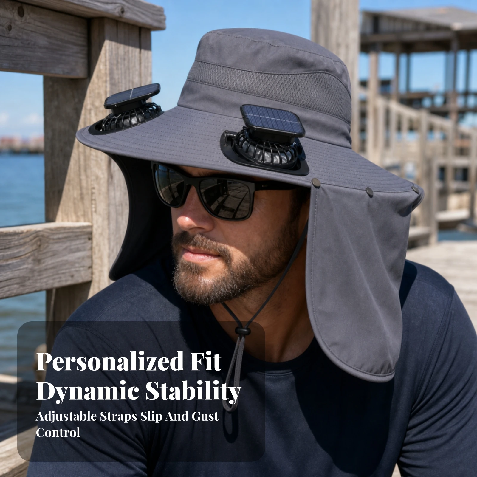 Fishing Hat with Fan Gender-Neutral Wide Brim Sun Hat with Fan Headwear Adjustable Wireless for Anglers, Gardening, Hiking