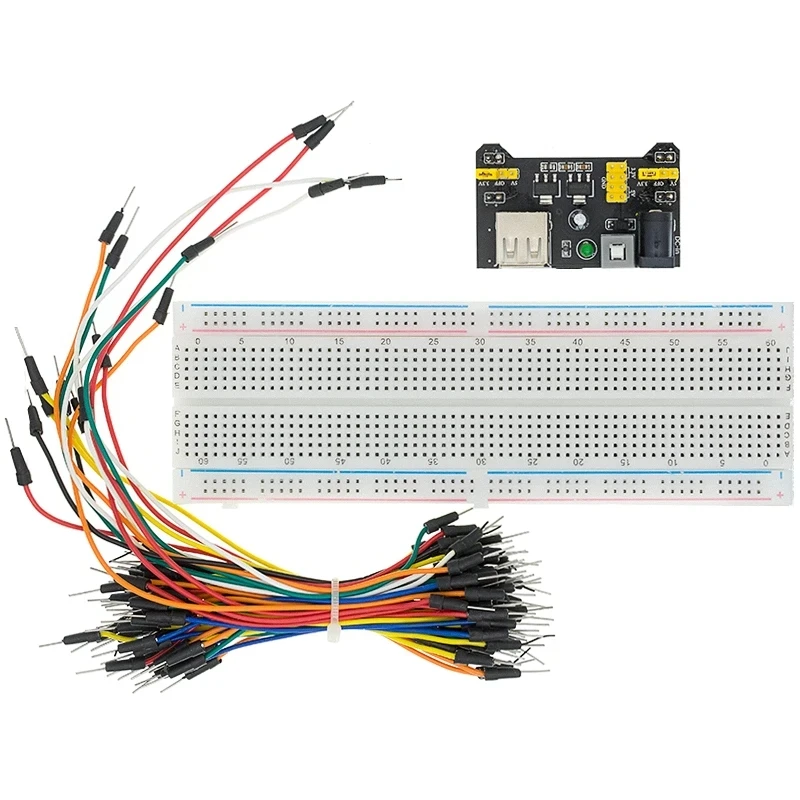 

MB102 breadboard black power module + 830-hole large breadboard + 65 colorful jumper bread wires set