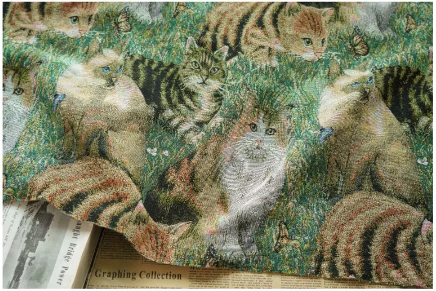 Tessuto jacquard tinto in filato di gatto erba da 1 metro. Tappeto per bagagli da donna in stile simpatico cartone animato che realizza tessuti spessi