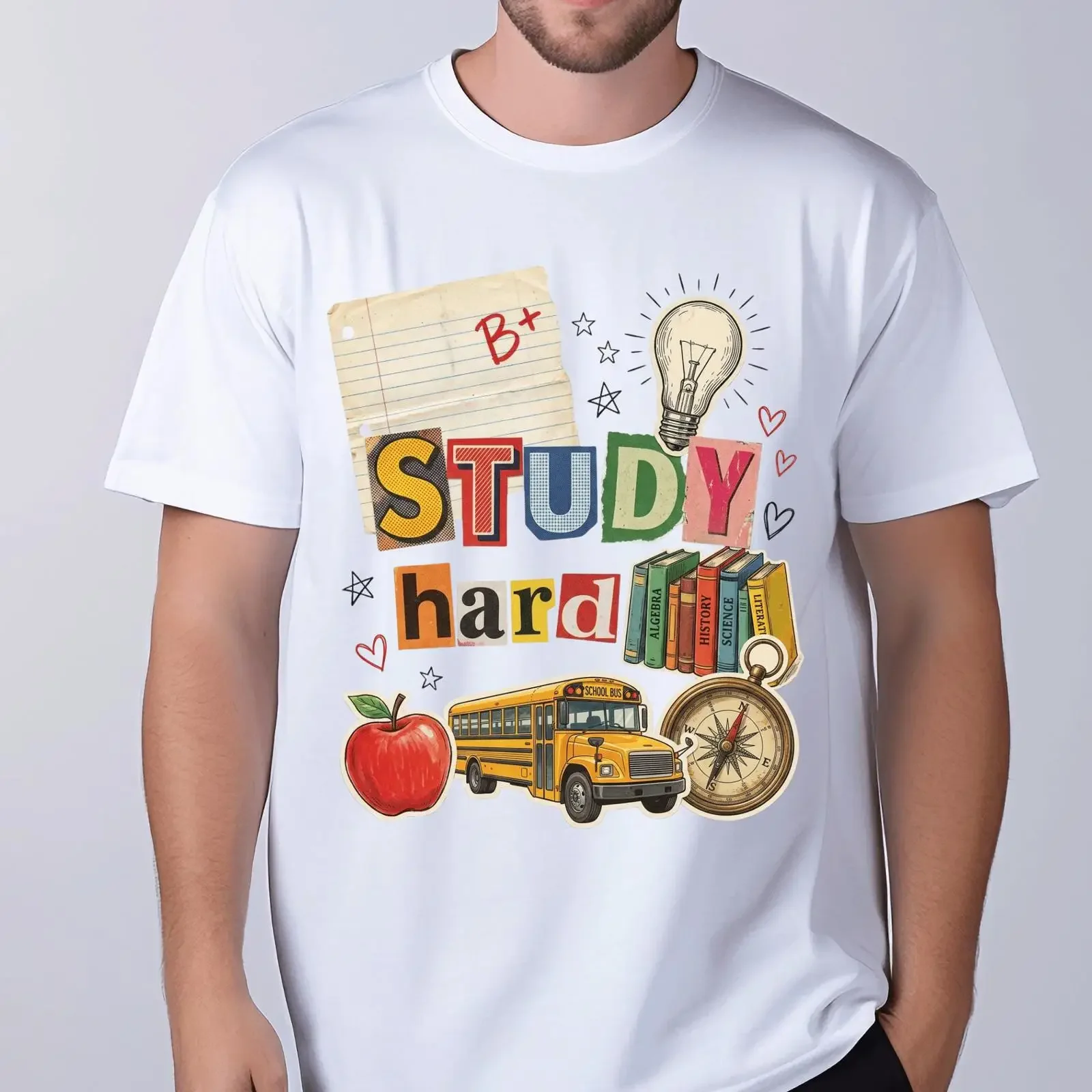 Study Hard T Shirt Back To School Student Motivation Teacher Vintage Aesthetic vintage Washed Soft streetwear Stylish graphic