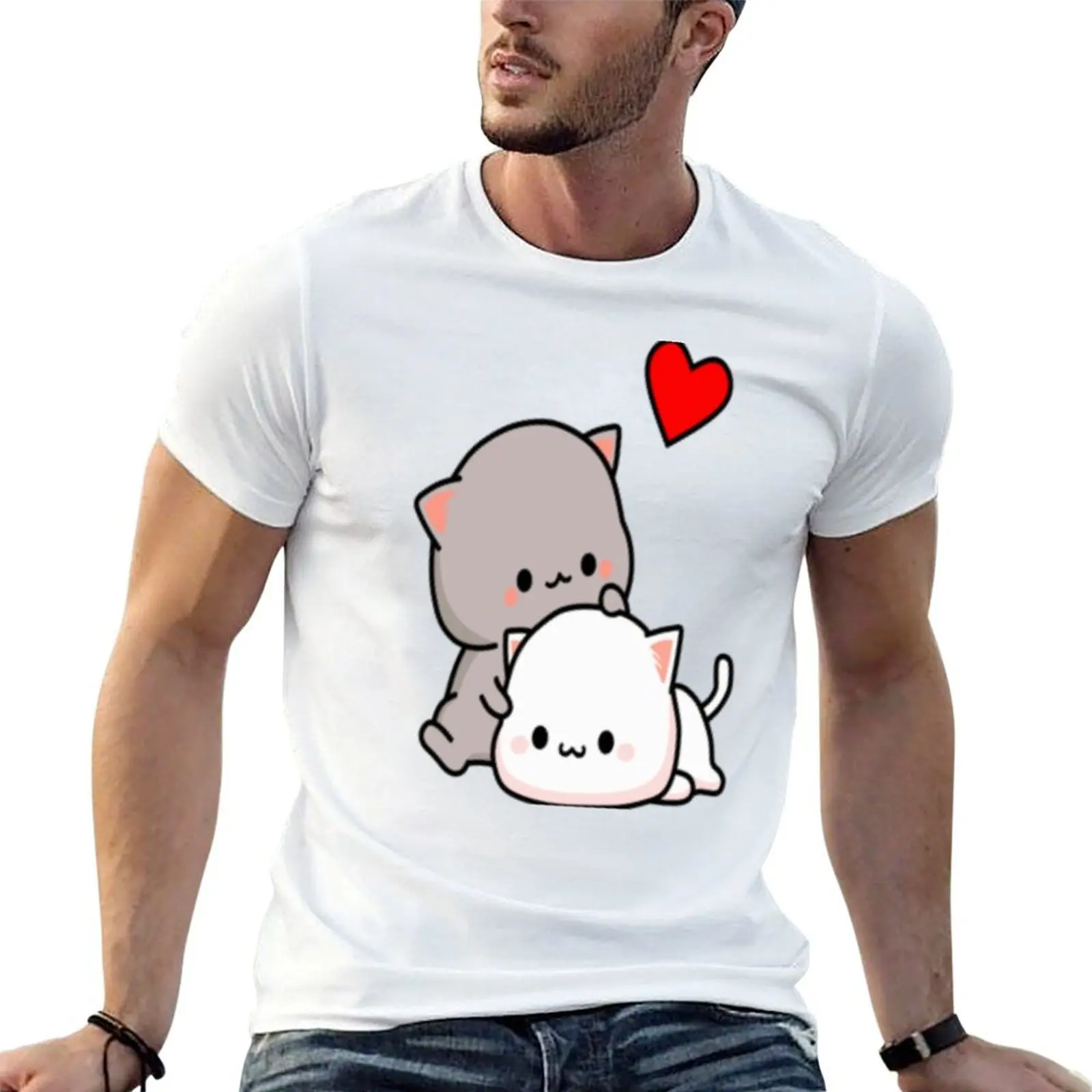Футболка Mochi Peach Cat Goma Love Is Kind Love Hugs Kisses Valentine, хлопковая футболка с короткими рукавами для активного спорта