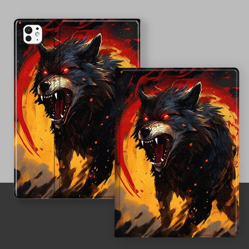Red Moon Howling Wolf Cover For iPad Pro Mini Air 1 2 3 4 5 6 7 10 11 th 8 9 gen 11 M4 M5 Foldable Tablet Case