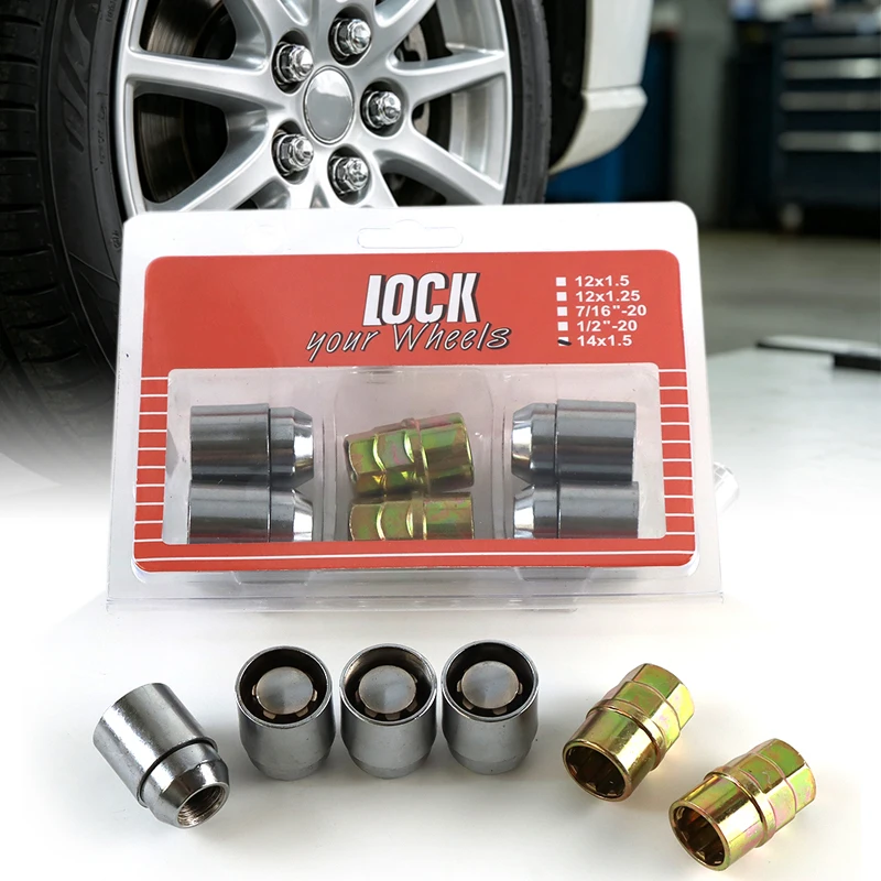 Universal automotive nut wheel lock with key for car hub wheel lock with keyed band 4+2 set of wheel locks