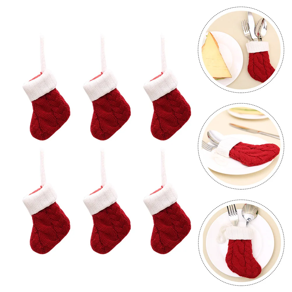 

6Pcs Xmas Cutlery Covers Christmas Red Sock Tableware Pockets Kitchen Storage Bags Festive Party Supplies