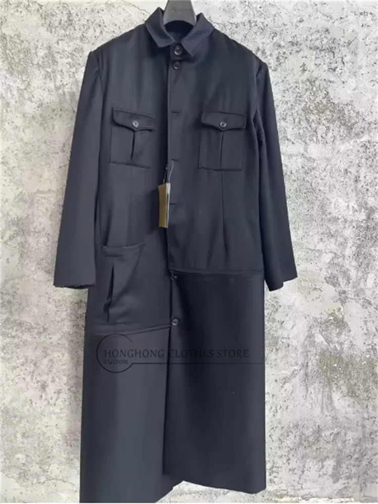 TOP-YAMAMOTO Black Customized Size One-piece Suit with Asymmetric Outerwear