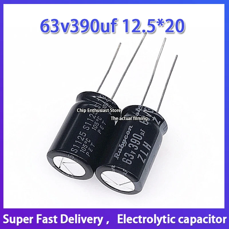 10PCS 63v390uf 12.5*20 Electrolytic capacitor Rubycon Ruby zlh 63V 390UF 12.5X20