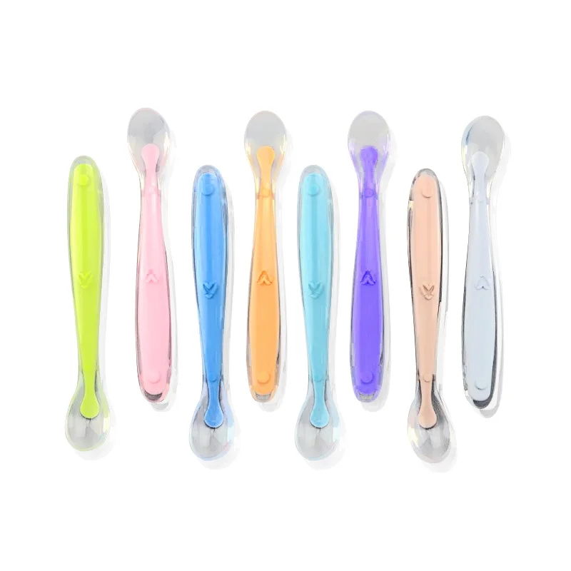 Baby Silicone Soft Spoon Training Feeding Spoons With Box Tableware for Children kid Infants Sensing Solid feeding Cutlery 1 Set