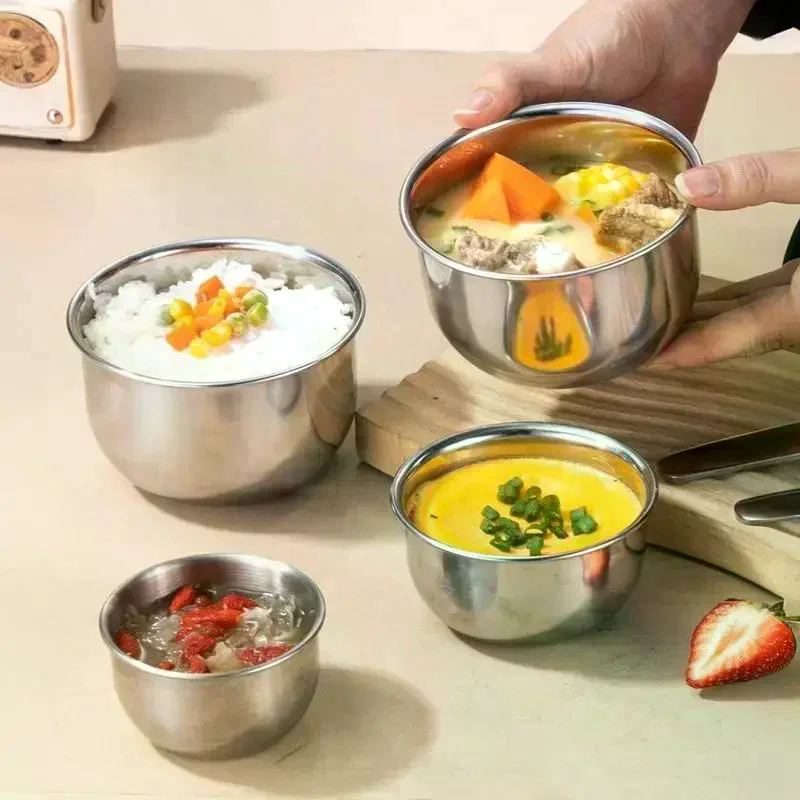 Stainless Steel Steaming Bowl Set Food Safe Perforated Bottom For Home Kitchen Steaming Rice Eggs Soups Desserts
