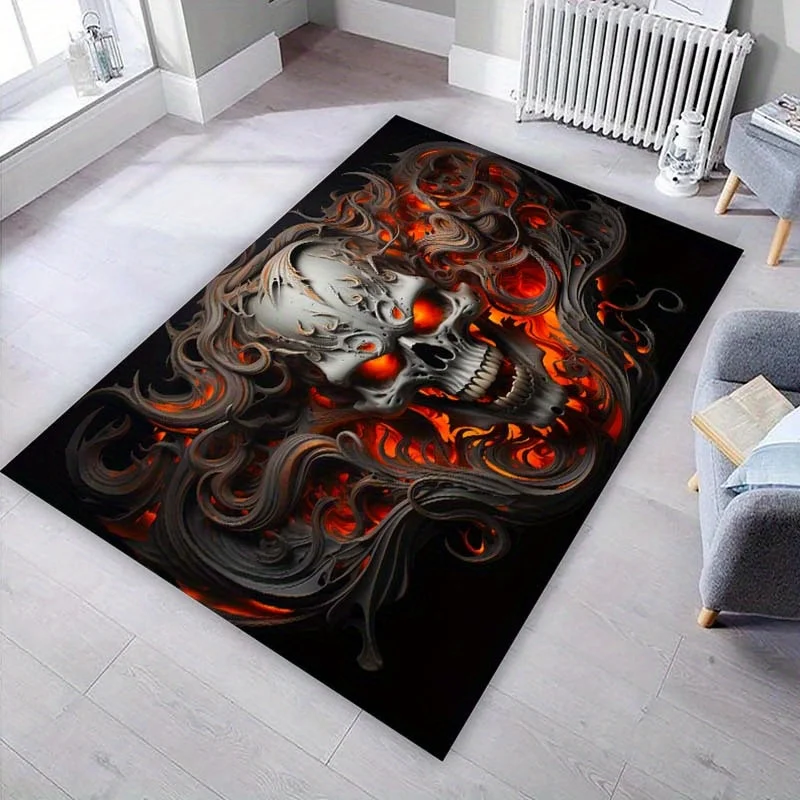 1pc Glowing Skull Pattern Area Rug, Non‑Slip, Washable And Wear‑Resistant, Versatile Home Decor, Perfect for Living Room