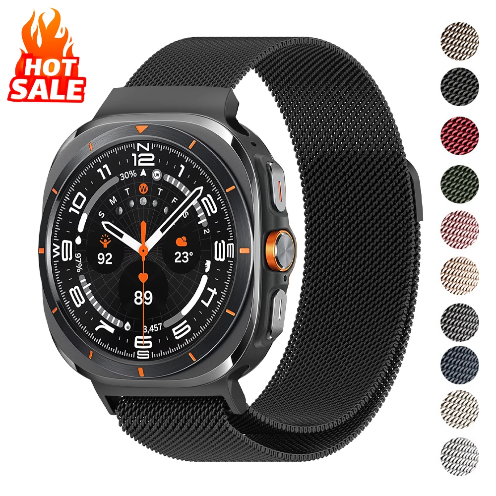 Milanese gelang jam tangan Samsung Galaxy, gelang arloji tali Ultra Stainless Steel tanpa celah, gelang magnetis Galaxy 7 Ultra