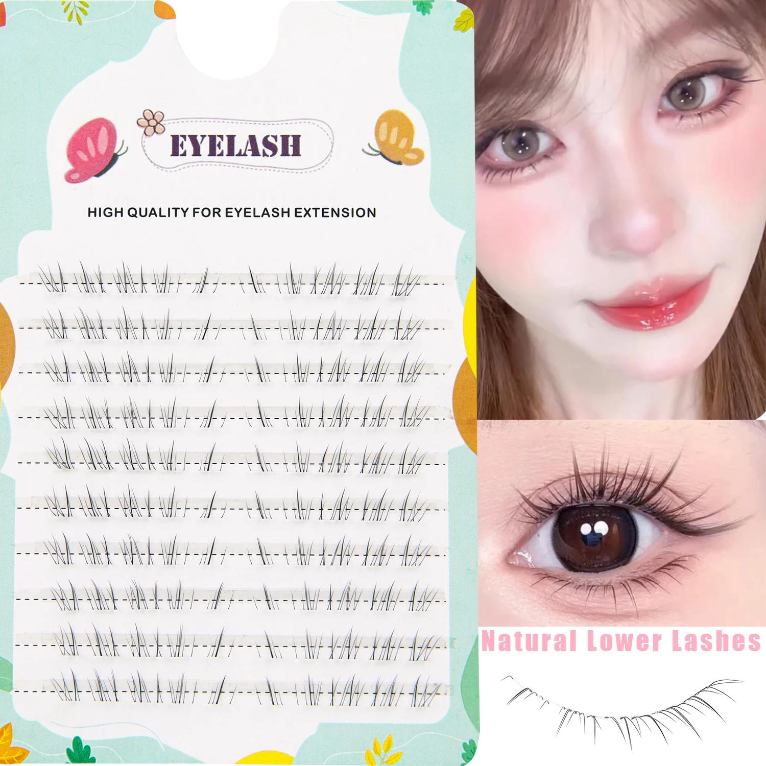 100pcs eyelash cluster cat series lower eyelashes natural upper mirror clear grafting feeling natural single cluster oblique fly