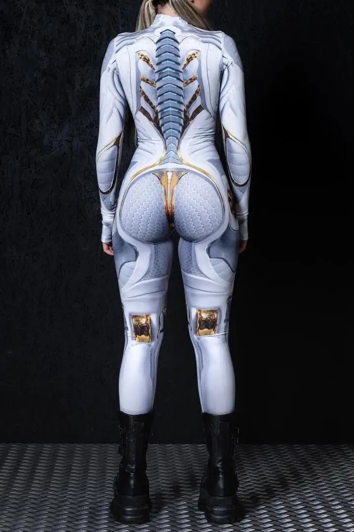 Halloween Damen Cyberpunk Roter Pfauenfeder-Jumpsuit Party Rollenspiel Steampunk Halloween Festtagskostüm Stretch-Bodysuit – Detail 20