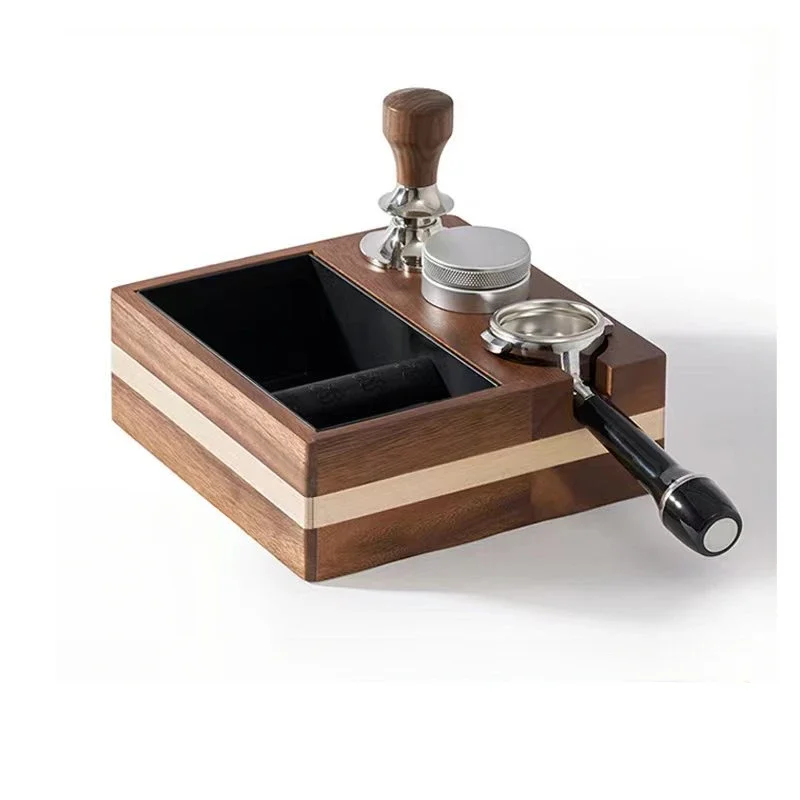 Coffee Tamper Station Integrated Coffee Knock Box Walnut Residue Bucket Storage Powder Box Filling Pressing Powder Seat