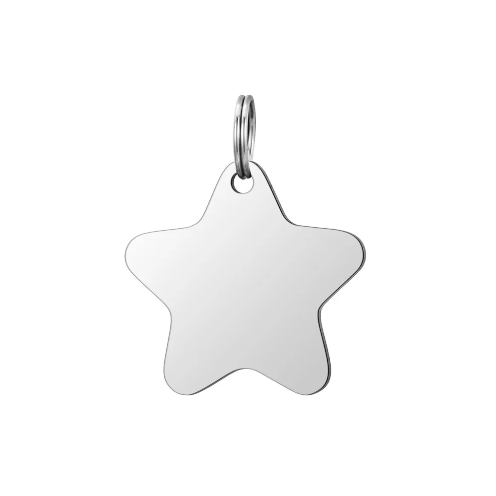 10Pcs Star Shape Blank Metal Pet Tag With Keyring Stainless Steel Dog Name Plate Steel Pendant Jewelry Making Accessories