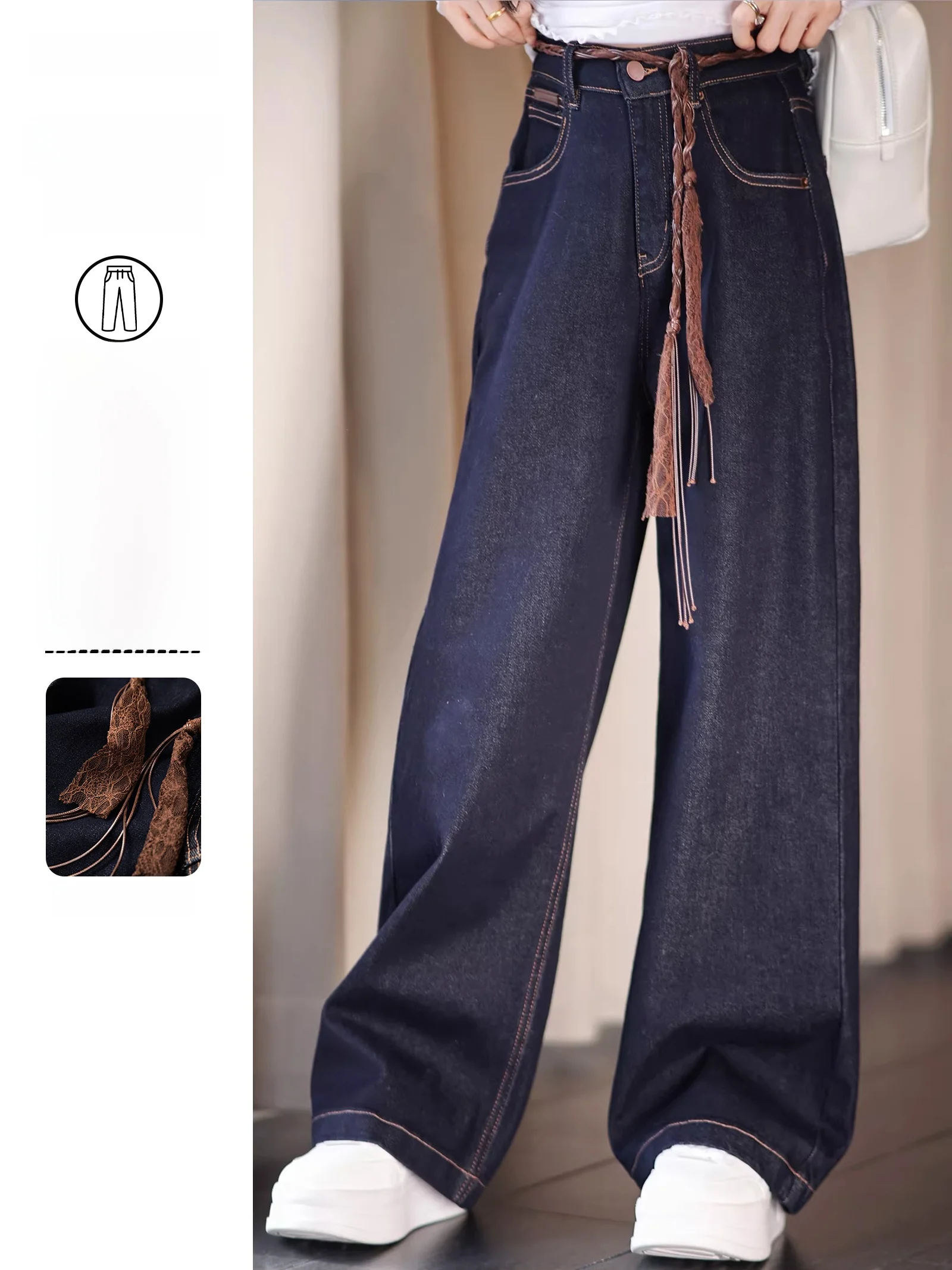 

ZhaodaXi Girls Straight Leg Jeans 360 Degree Four Sides Elastic Wide Leg Style Natural Waist Washed Standard Fit Blue Denim