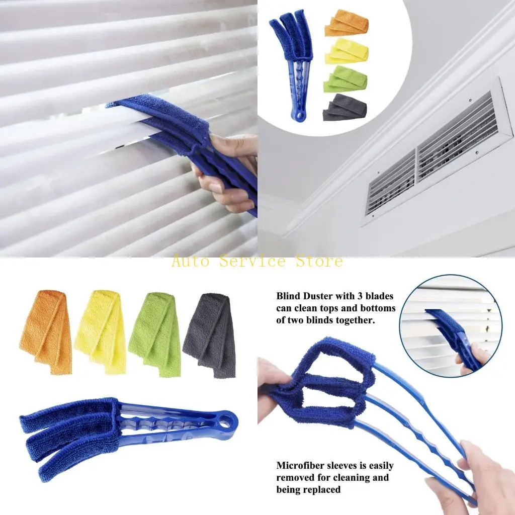 462A Blind Cleaner Duster Brush Set with Microfiber Sleeves Vent Cleaning Tool for Window Blinds Car AC Vents and Narrow Gaps