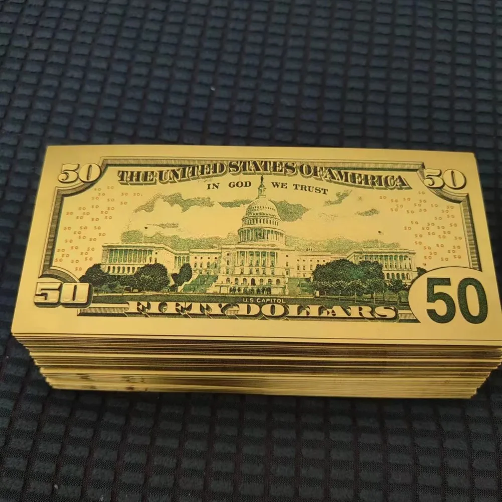 20/50/100pcs Beautiful USA 24K Gold Banknote 50 Dollar Bills Banknote in 24k Gold Foil Paper Money For Collection And Gift