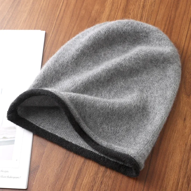 100% Merino Wool Knitted Winter Hat 2026 New Women's Soft Warm Bean Hat Regardless of Gender Fashion Outdoor Curly-brimmed Hat