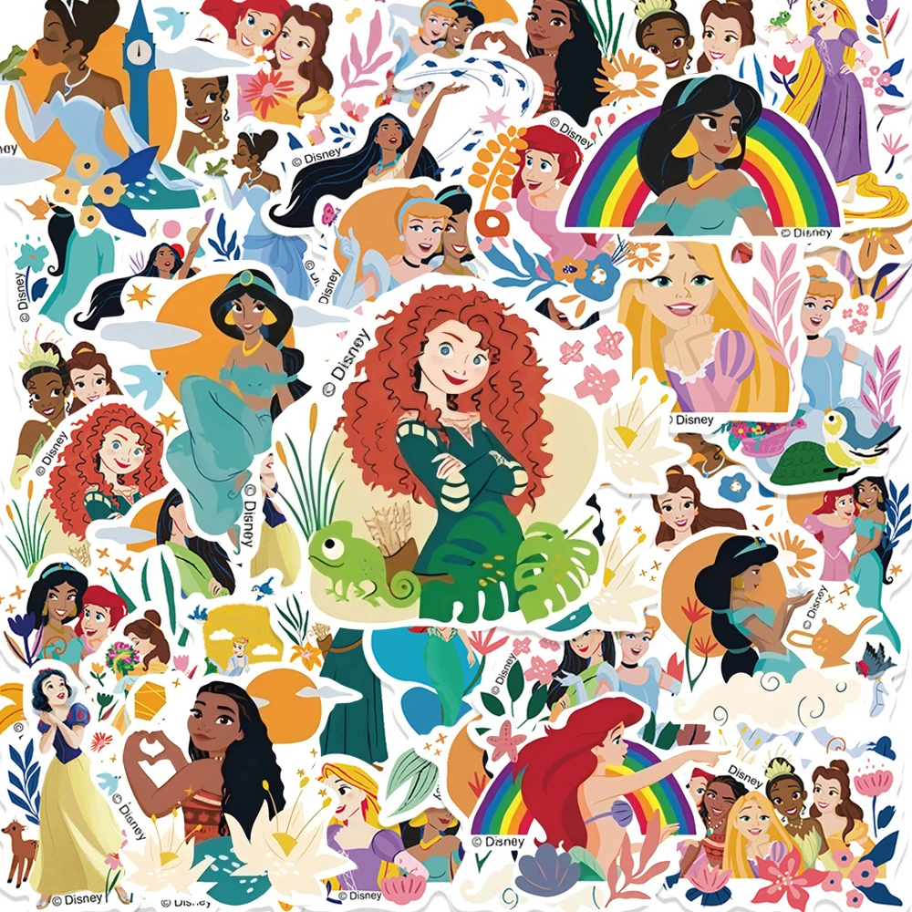 50pcs Cute Mix Disney Princess Stickers Aesthetic Kawaii Rapunzel Ariel Cartoon Decals Waterproof Graffiti Stationery Phone Case - view 4