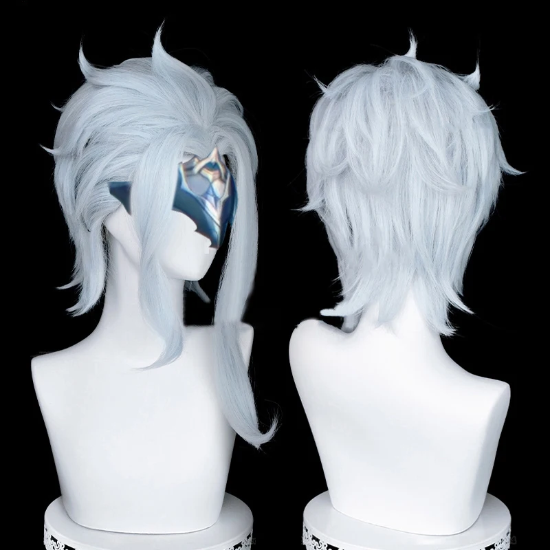 Genshin – perruque de Cosplay synthétique courte de 50cm, faux cheveux bleu clair résistant à la chaleur, Fatui Doctor Ii dottoria Halloween Pa