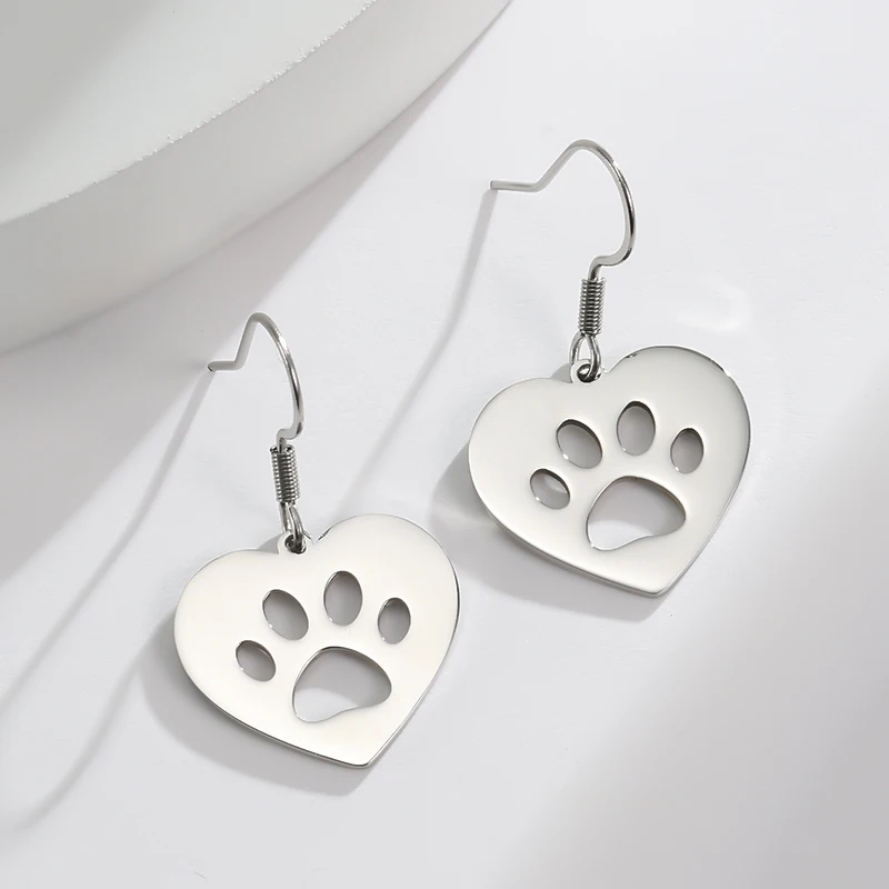 Animal Dog Paw Print Charms Hanging Drop Earrings For Women Dog'S Footprint Stainless Steel Elegant Dangle Earrings Jewelry Gift