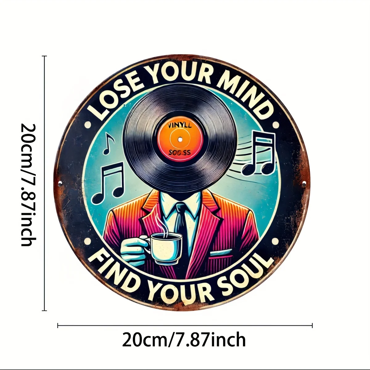 Vintage Vinyl Records & Coffee Music Metal Tin Sign - 