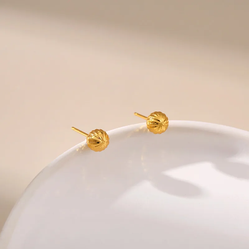 Exquisite Gold Bean Earrings Simple 18k Gold Plated Round Ball Ear Studs for Teens Not Easily Allergic Sleep Without Picking