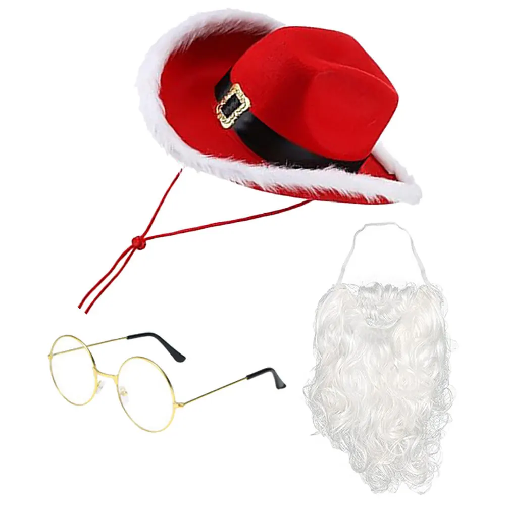 

1Set Unisex Santa Hat Set Christmas Hat Beard Glasses Props Adjustable Size Holiday Party Costume Santa Claus Cosplay Accessory
