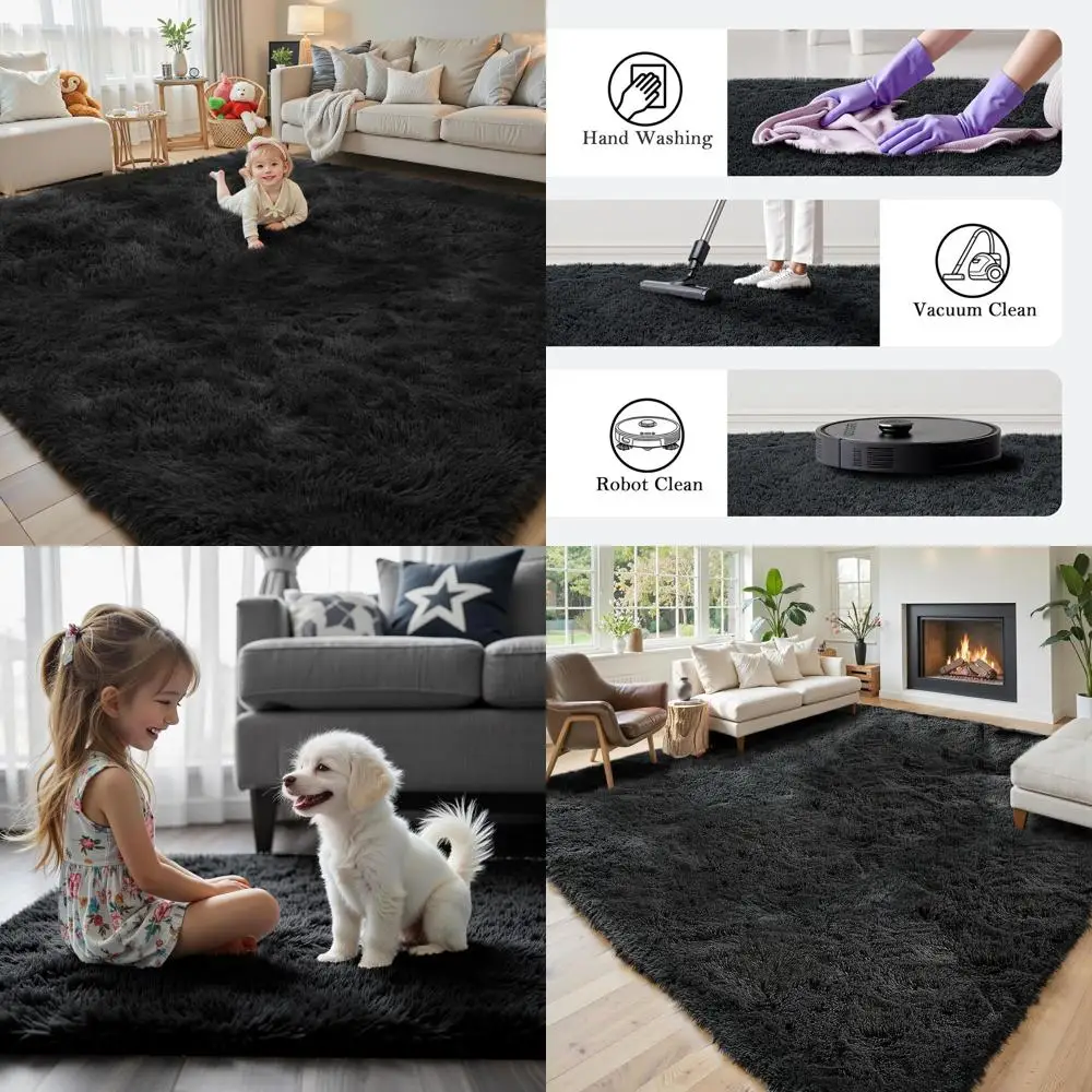 

Ковры 8x10 футов для гостиной и спальни, большой пушистый ковер с длинным ворсом, мягкий плюшевый коврик для прикроватной зоны, ковры для домашнего декора (черный, 8 футов)