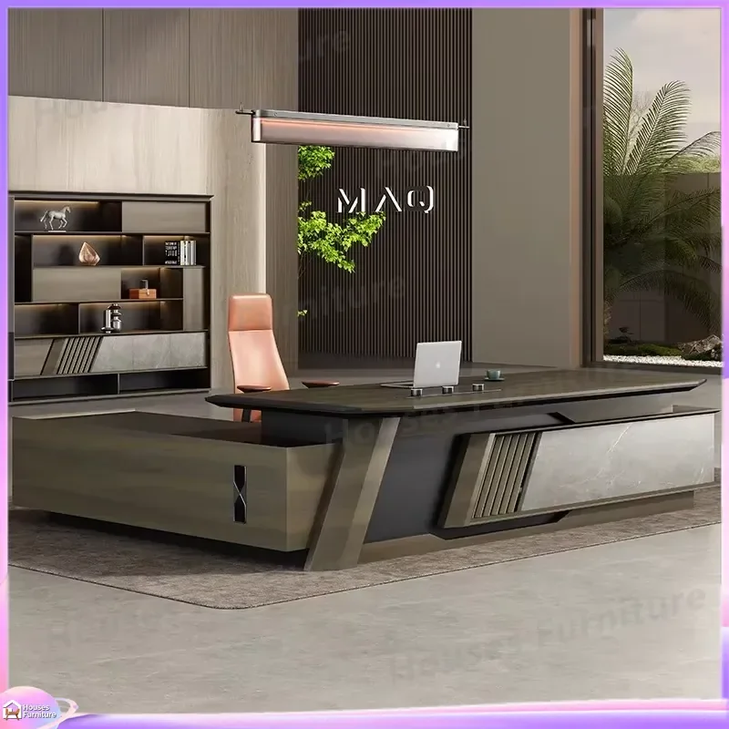 Modern Executive Desk Expandable Wooden Office Table Manager Boss Workstation Home Computer Furniture Study Writing Desk