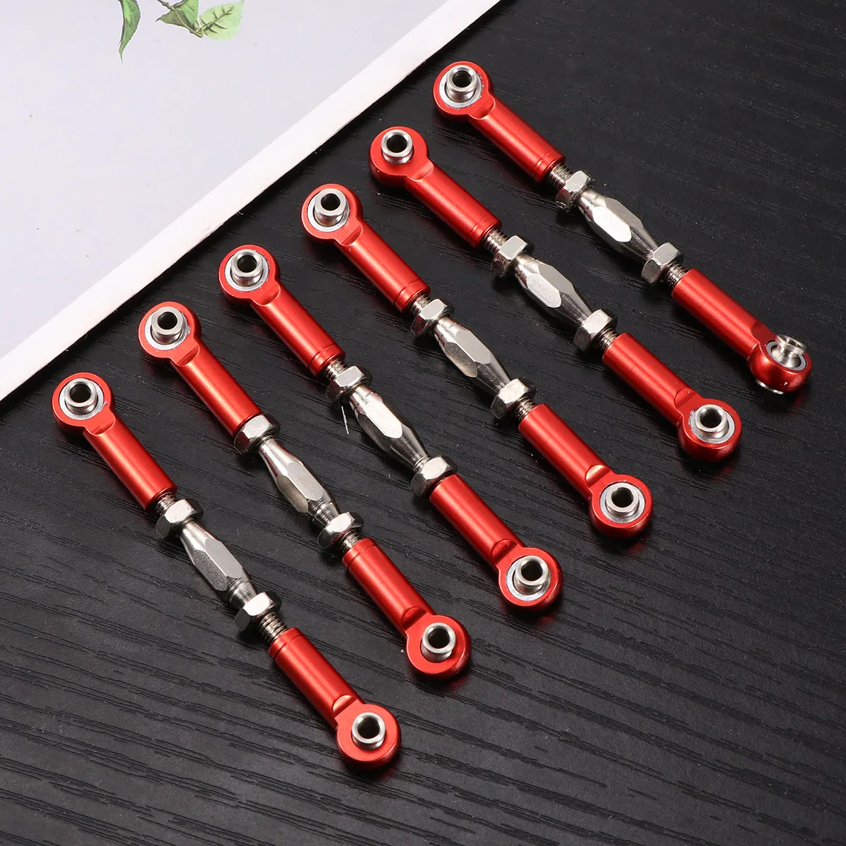 6pcs Adjustable Linkage Durable Turnbuckle Rod Linkage Metal CNC Machining RC Car Truck Upgrade Accessories Red Color